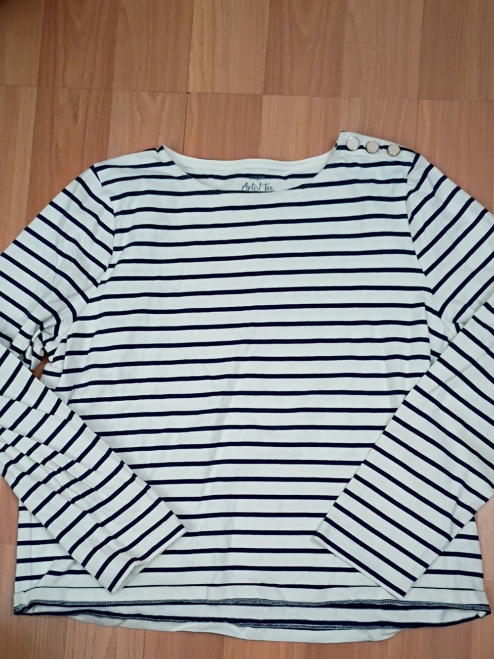 Artist Tee Navy and White Striped Boatneck Top with Shoulder Buttons